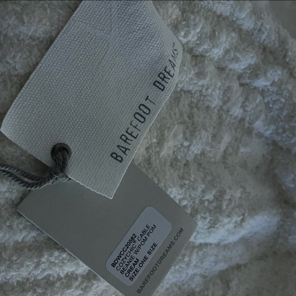 Barefoot Dreams Cream Pom Pom Knit Beanie - Picture 2 of 2